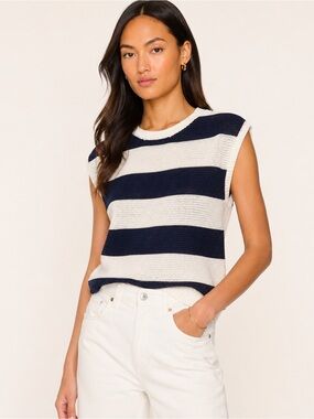 LOFT Navy Ivory Striped Sleeveless Sweater Top Size Small